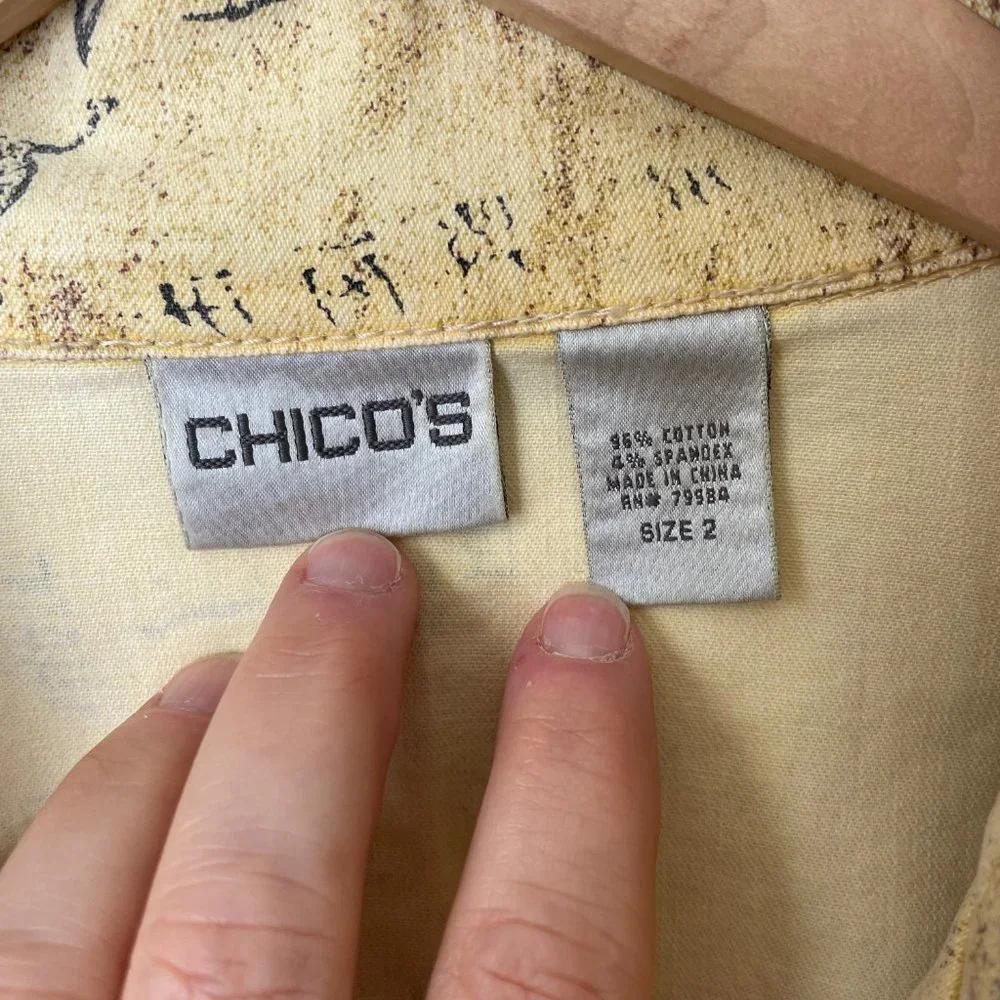 Chico's Yellow Cave Painting Native Design Button Up Light Cotton Jacket - Picture 2 of 13